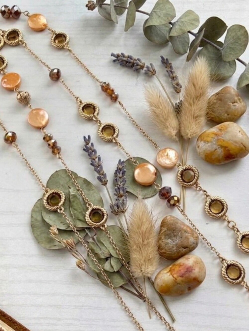 Gold-Tone Peach Shell & Crystal Station Necklace